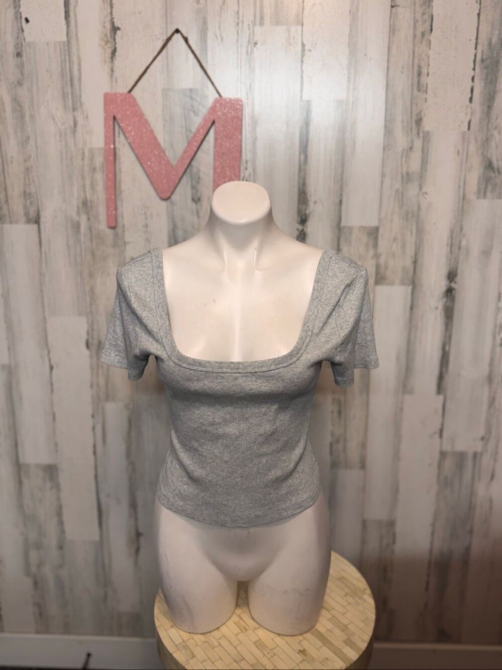 Universal Thread Ribbed Short Sleeve Scoop Neck Crop Top Heather Gray Womens M